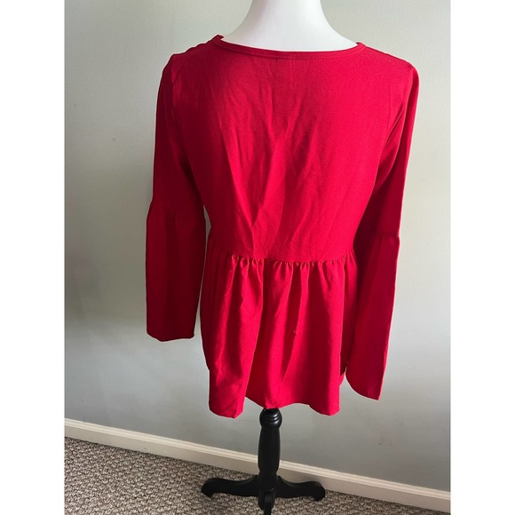 Red Peplum Ruffle Blouse Womens Top by Coral Size M Pullover - Picture 7 of 10